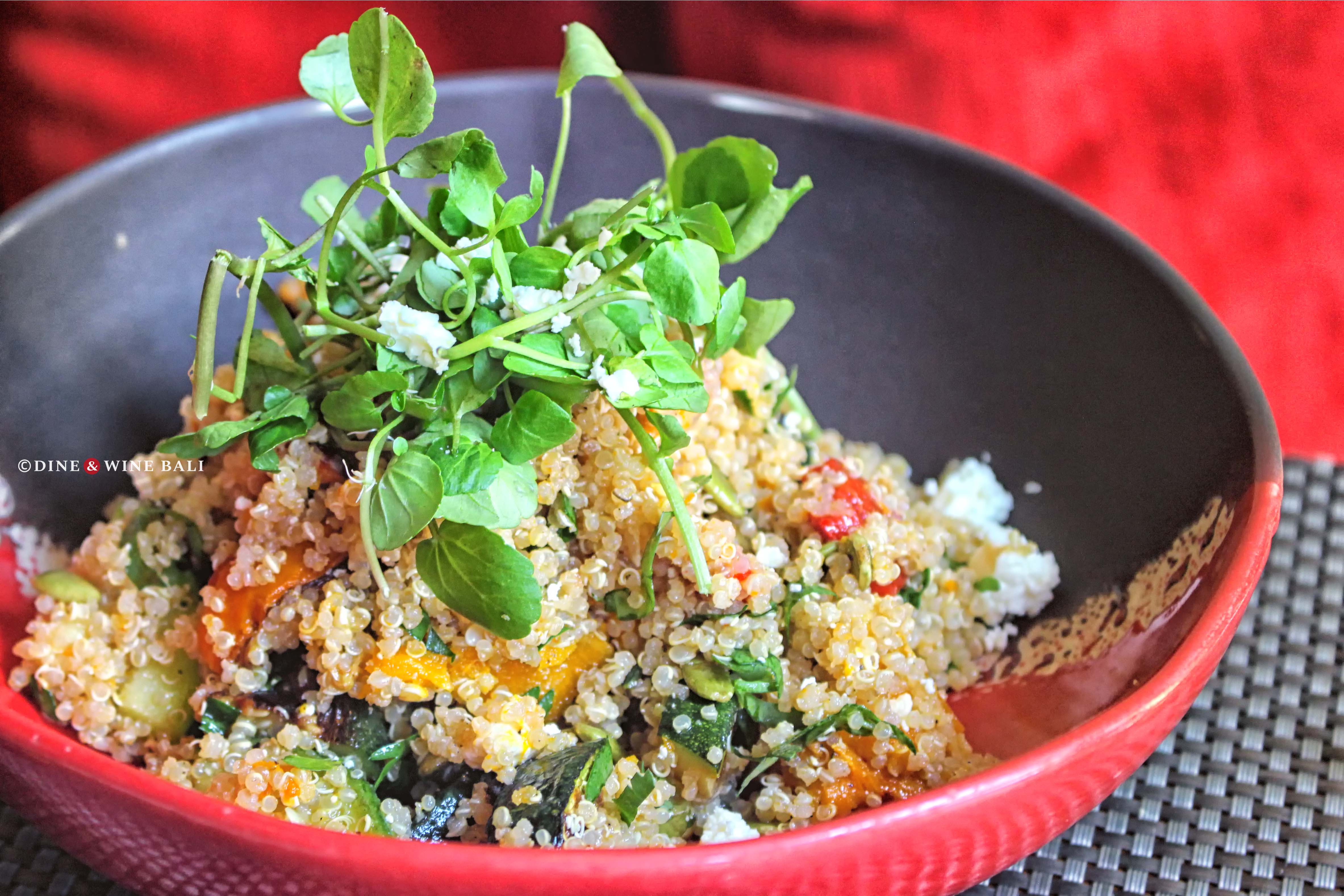 Dine & Wine Bali Best Restaurants & Culinary Guide Bali FIRE Restaurant W Bali - Seminyak Fine Dining Grill BBQ Brunch Organic Quinoa Vegetable Salad