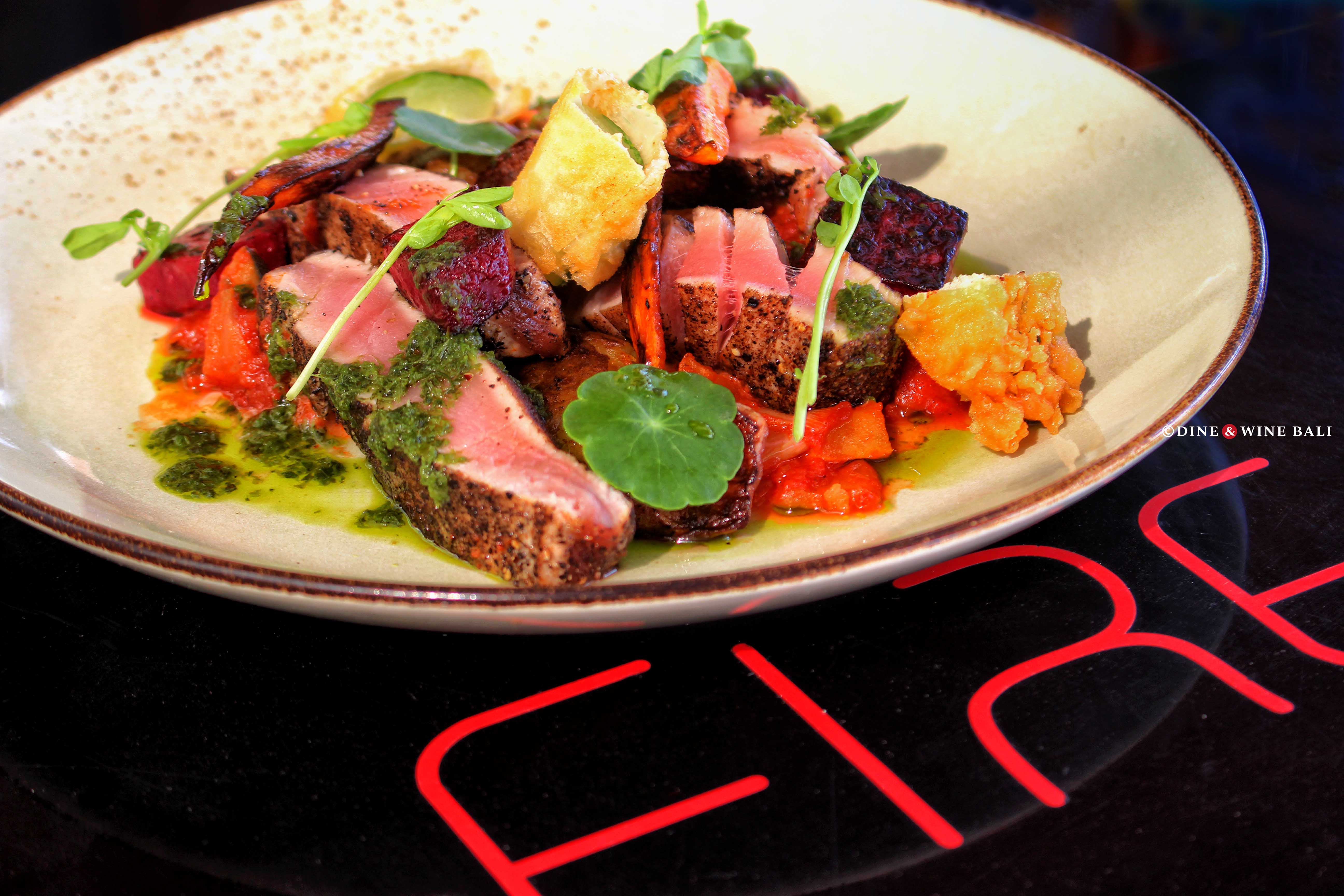 Dine & Wine Bali Best Restaurants & Culinary Guide Bali FIRE Restaurant W Bali - Seminyak Fine Dining Grill BBQ Brunch Pepper Crust Seared Yellowfin Tuna a la Pascal