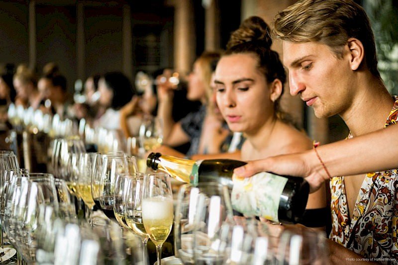 Hatten Wines Bali Sanur Wine Appreciation Course Guests are tasting the Tunjung Jepung Sparkling Wine