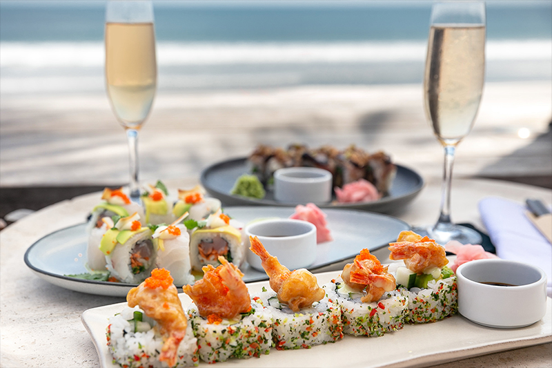 Dine & Wine Bali Best Restaurants & Culinary Guide KU DE TA Restaurant Beach Club & Bar Seminyak Sushi Maki Rolls